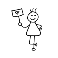 Strichzeichnung, Mensch hält Schild mit einem Herz in der Hand