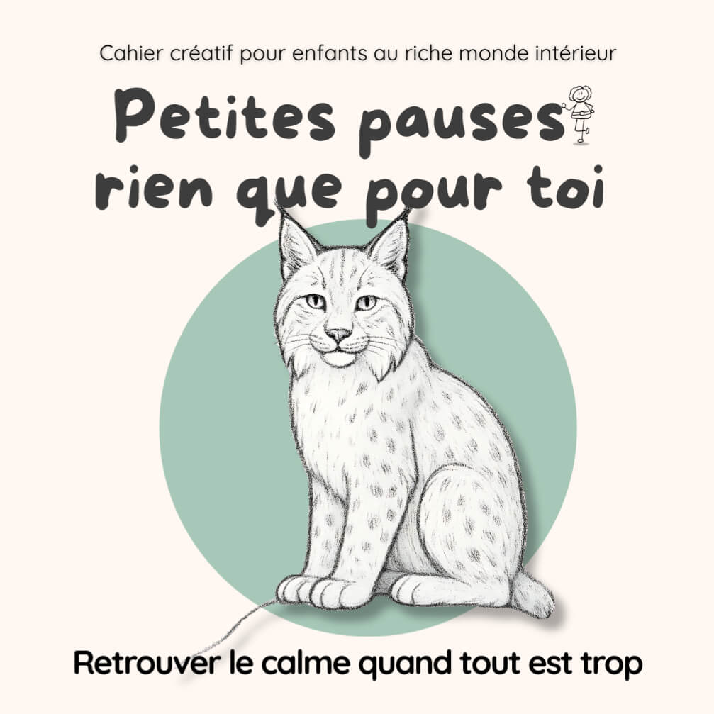 Kleine Mutpausen Band 1 Cover eines Buches u0022Kleine Mutpausenu0022 mit einem gezeichneten Luchs, cremefarben, dezent